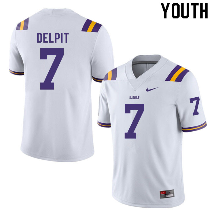 Youth #7 Grant Delpit LSU Tigers College Football Jerseys Sale-White
